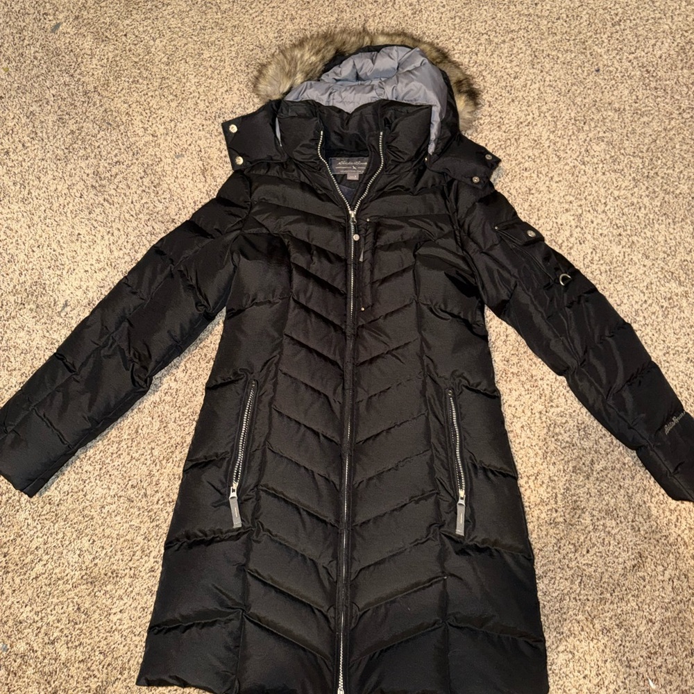 Women's Eddie Bauer Black Puffer Coat with Fur Hood